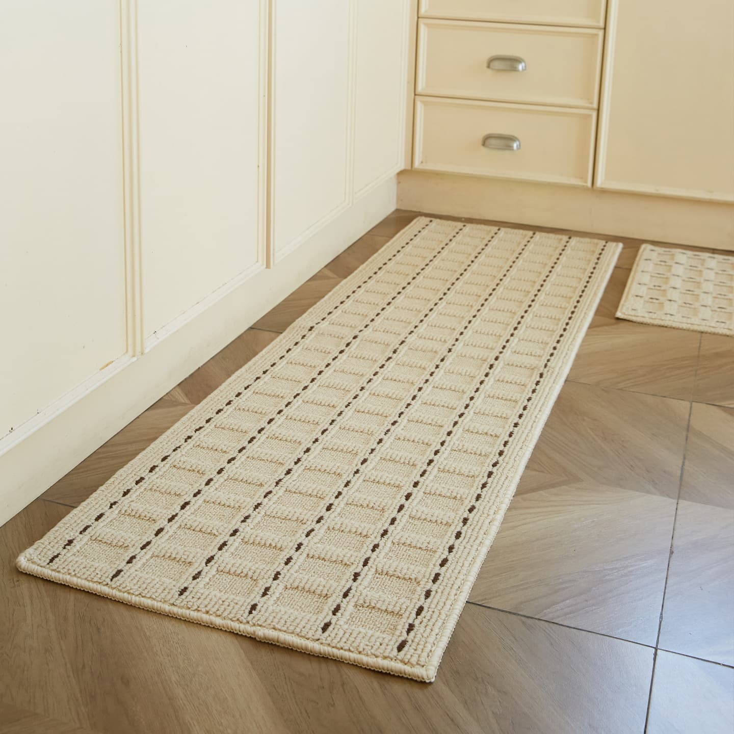 Cream Style Kitchen Floor Mats, Household Non-Slip, Oil-Proof, Wipeable and Wash-Free Kitchen Floor Mats, Door Mats, Long Carpets