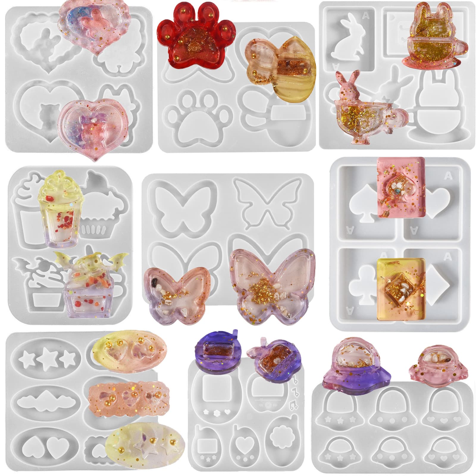 Four-connected Cat Paw Quicksand Resin Pendant Silicone Mold, Epoxy Resin DIY Hair Clip Decoration Pendant Keychain Wholesale