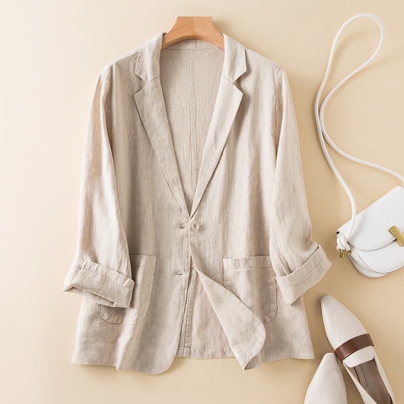 2026 Spring and Autumn Casual Linen Blazer Women's Jacket Long Sleeve Thin Short Cotton-Linen Blazer for Women