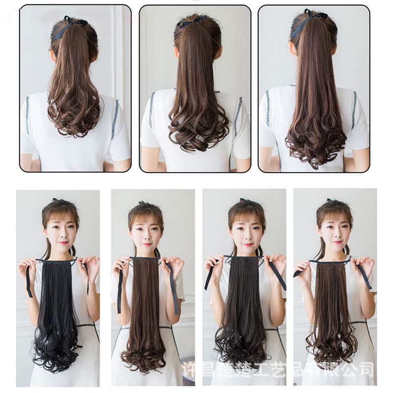 Wig Ponytail for Women, Long Curly Hair with Strap, Pear Flower Big Wave, Realistic Medium to Short Ponytail Braid, Factory Wholesale