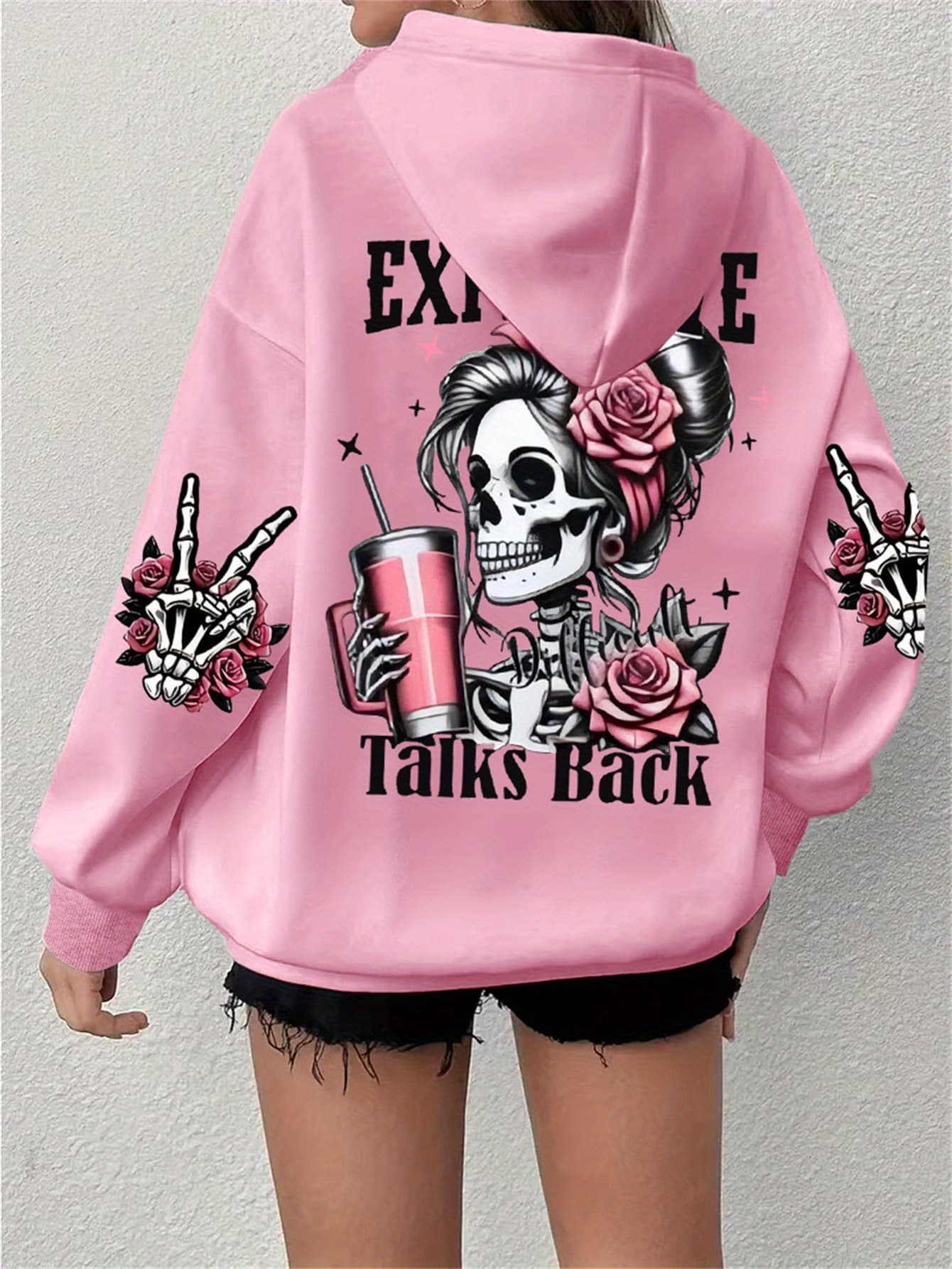 European and American Cross-border Temu Hot-selling Autumn/Winter Plus Size Sports Sweatshirt Printed Skull Hoodie Long Sleeve Hooded Sweatshirt European Size