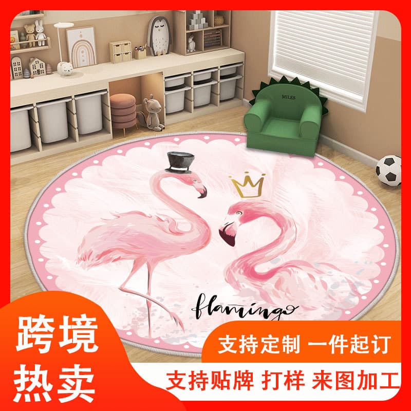 Cross-border round carpet children's bedroom bedside blanket baby crawling mat cute cartoon animal carpet manufacturer wholesale