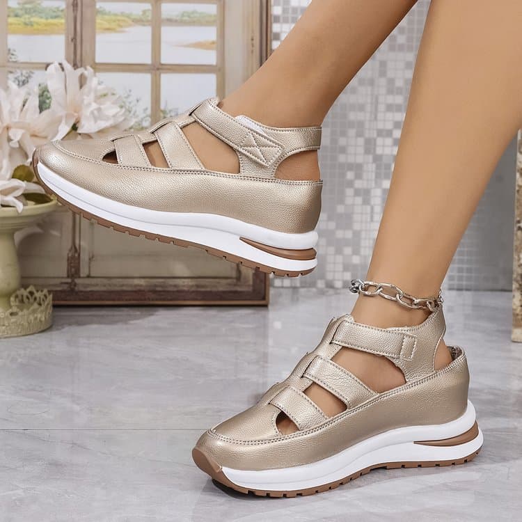 Summer New Wedge Heel Sandals Closed Toe Hollow Breathable Women's Export Large Size Platform Thick Sole Velcro Shoes Size 43