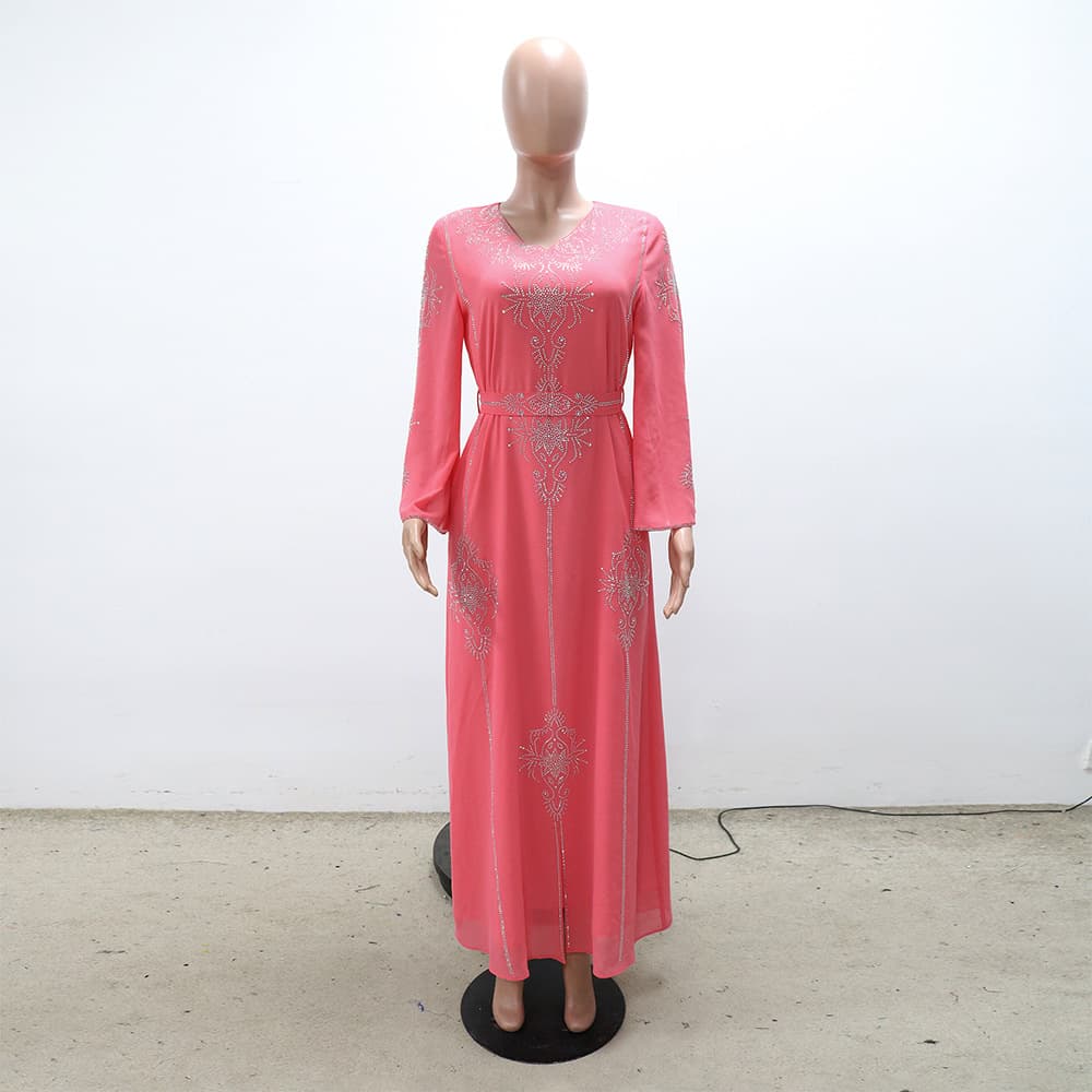 XQY500176 Fashion Rhinestone Gown Dress Summer Chiffon Robe Women's Wear