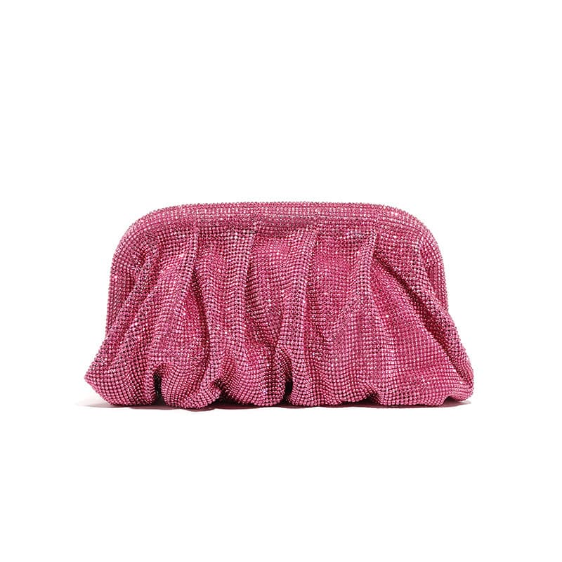 High-End Handmade Diamond Clutch Bag, Pleated Chain, Rhinestone Cloud Clip, Evening Bag, Shoulder Crossbody Bag