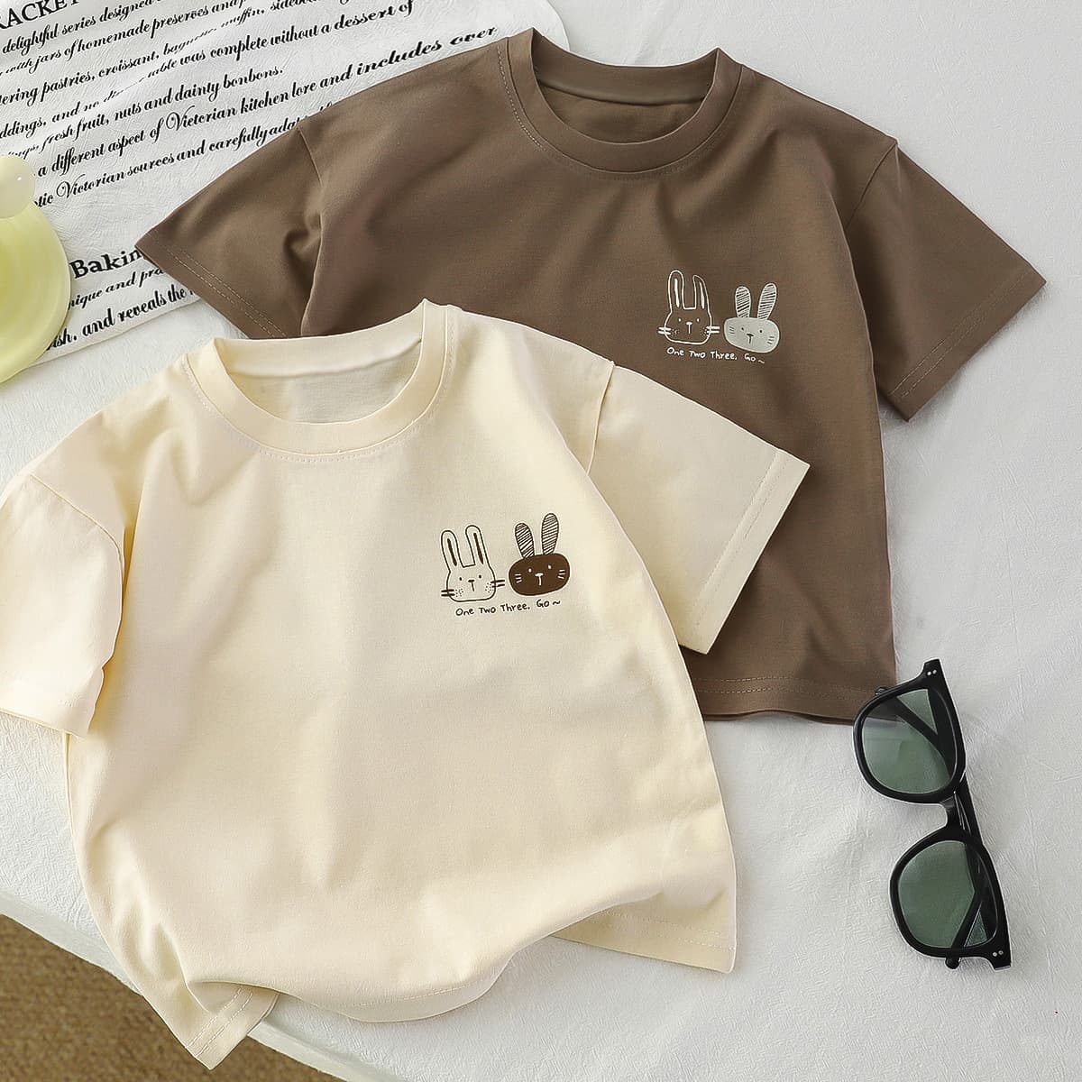 Cute Rabbit~Children's Clothing Summer Short-Sleeved T-Shirts for Boys and Girls Pure Cotton Tops Baby Korean Style Japanese Style Tops Trendy