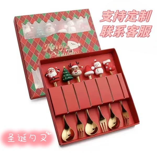 Cross Border Christmas Spoon Fork Set Cartoon Doll Stainless Steel Creative Santa Claus Fruit Spoon Fork Gift Set
