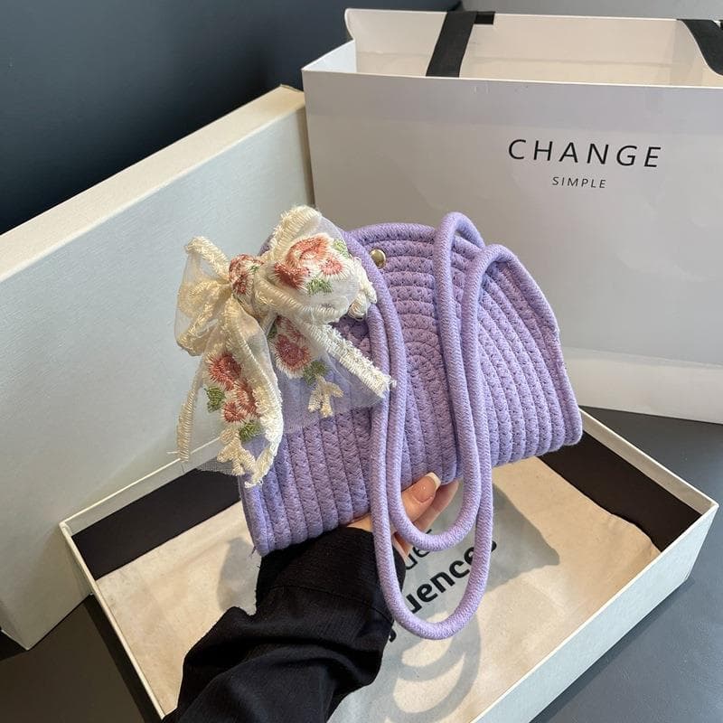 Street Style Single Shoulder Bag Cotton Rope Mobile Phone Bag Storage Crossbody Bag for Ladies Beach Vacation Underarm Bag