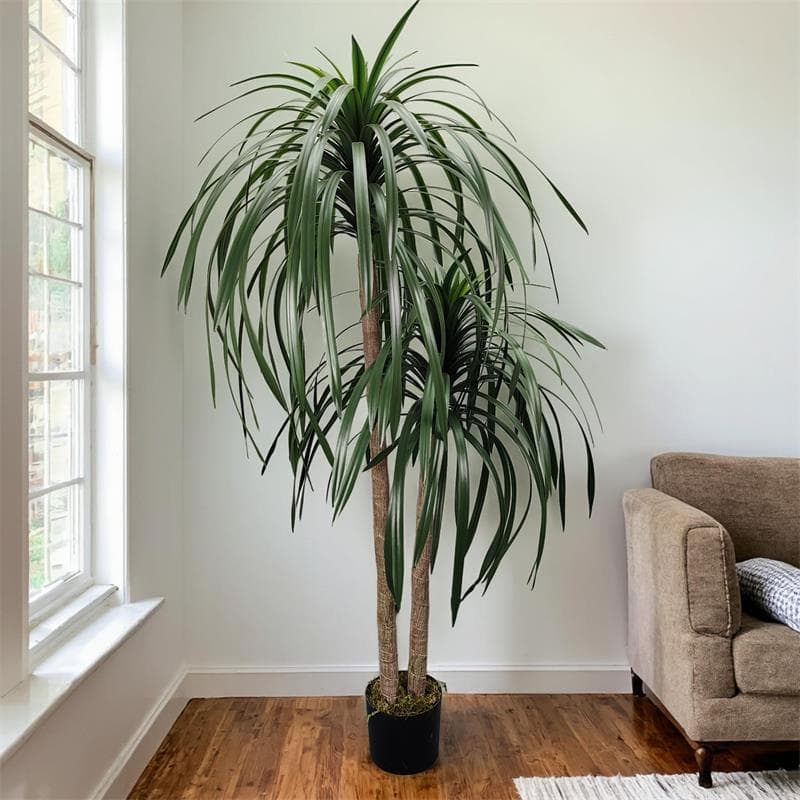 Artificial Dracaena Plant, Cream-Style Indoor Faux Plant for Living Room, Dragon Tree Floor Decoration Potted Ornament, Fake Tree