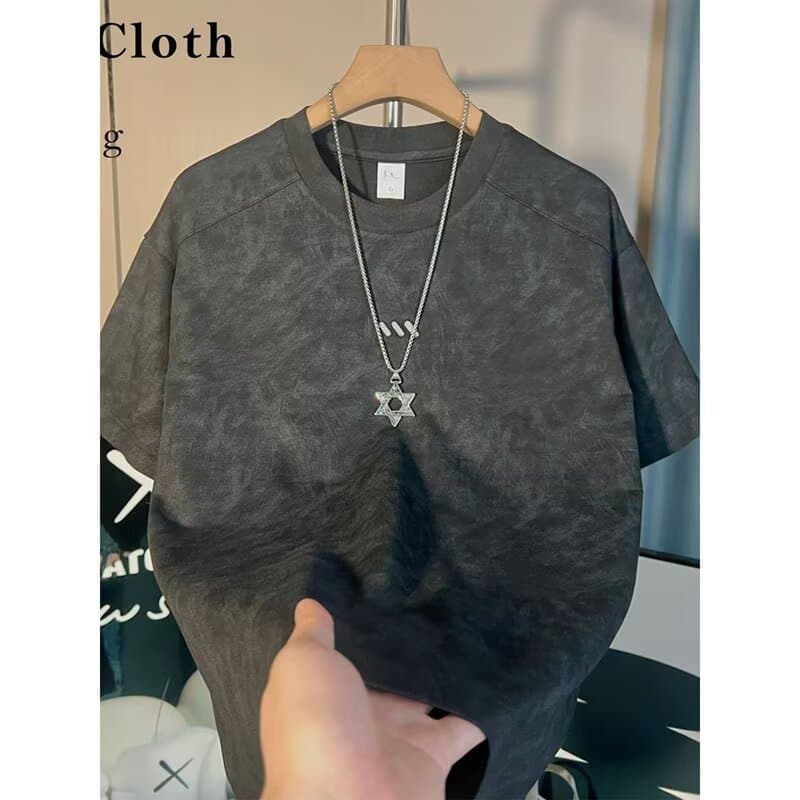 Summer New Short Sleeve Vintage Washed Design T-Shirt Men's Round Neck Casual Versatile Half Sleeve Outerwear Premium Top