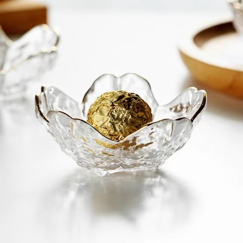 Japanese Hammered Gold Rim Clear Cherry Blossom Glass Sauce Dish Condiment Dish Small Plate Vinegar Dish Hot Pot Dipping Sauce Dish