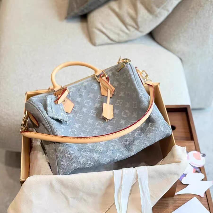 Direct supply of cross-border speedy30 gray denim men's and women's bags portable boarding bag pillow bag travel bag Dan
