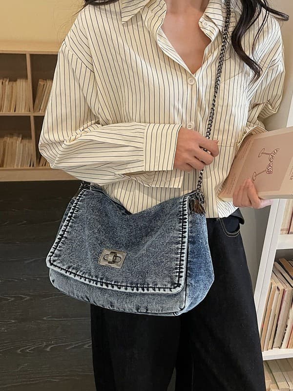 2026 New Women's Bag Vintage Denim Chain Bag Relaxed Fit Versatile Underarm Bag Daily Street Crossbody Shoulder Bag