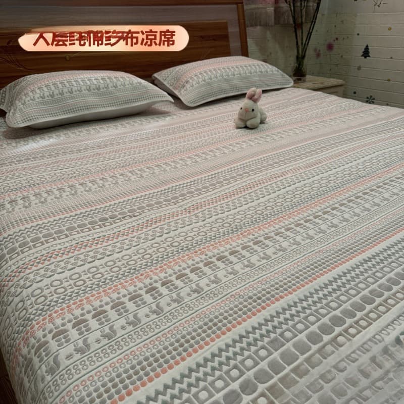 Gauze bed, simple cotton six-layer soft cooling mat, suitable for infants, students, adults, double rooms, air-conditioned rooms, non-Yazan coarse cloth three-piece set.