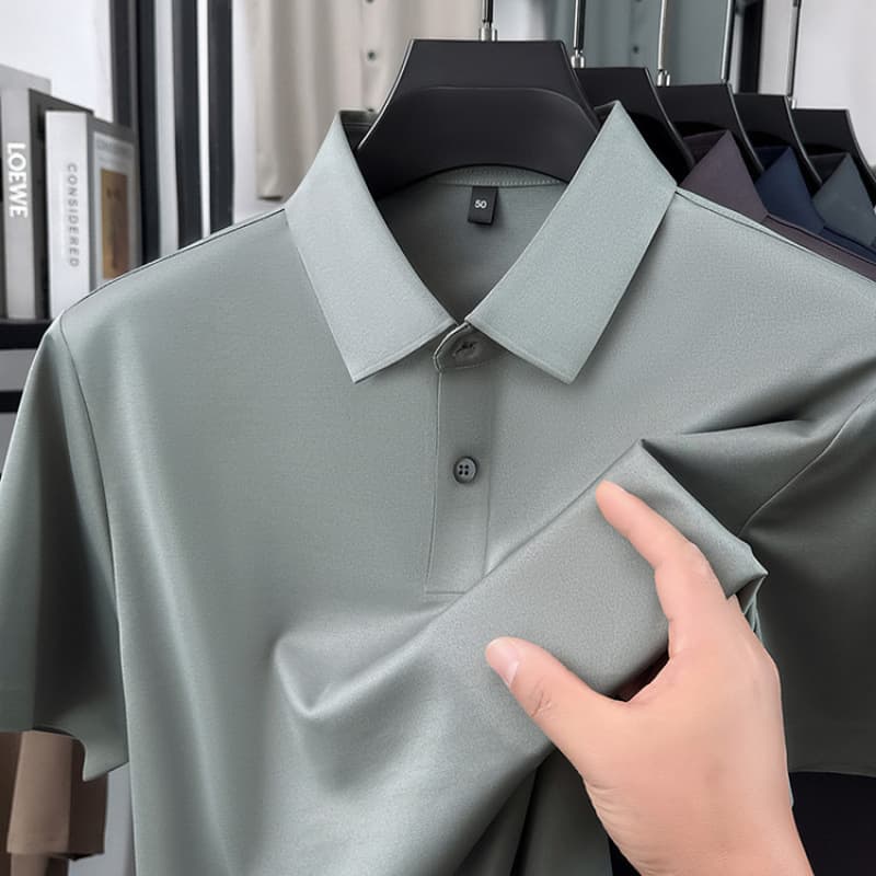 Mulberry Silk Polo Shirt Wrinkle-Free Cotton Linen T-Shirt Men's Summer New Ice Silk Cool Feeling Wrinkle-Free Mulberry Silk Polo Shirt