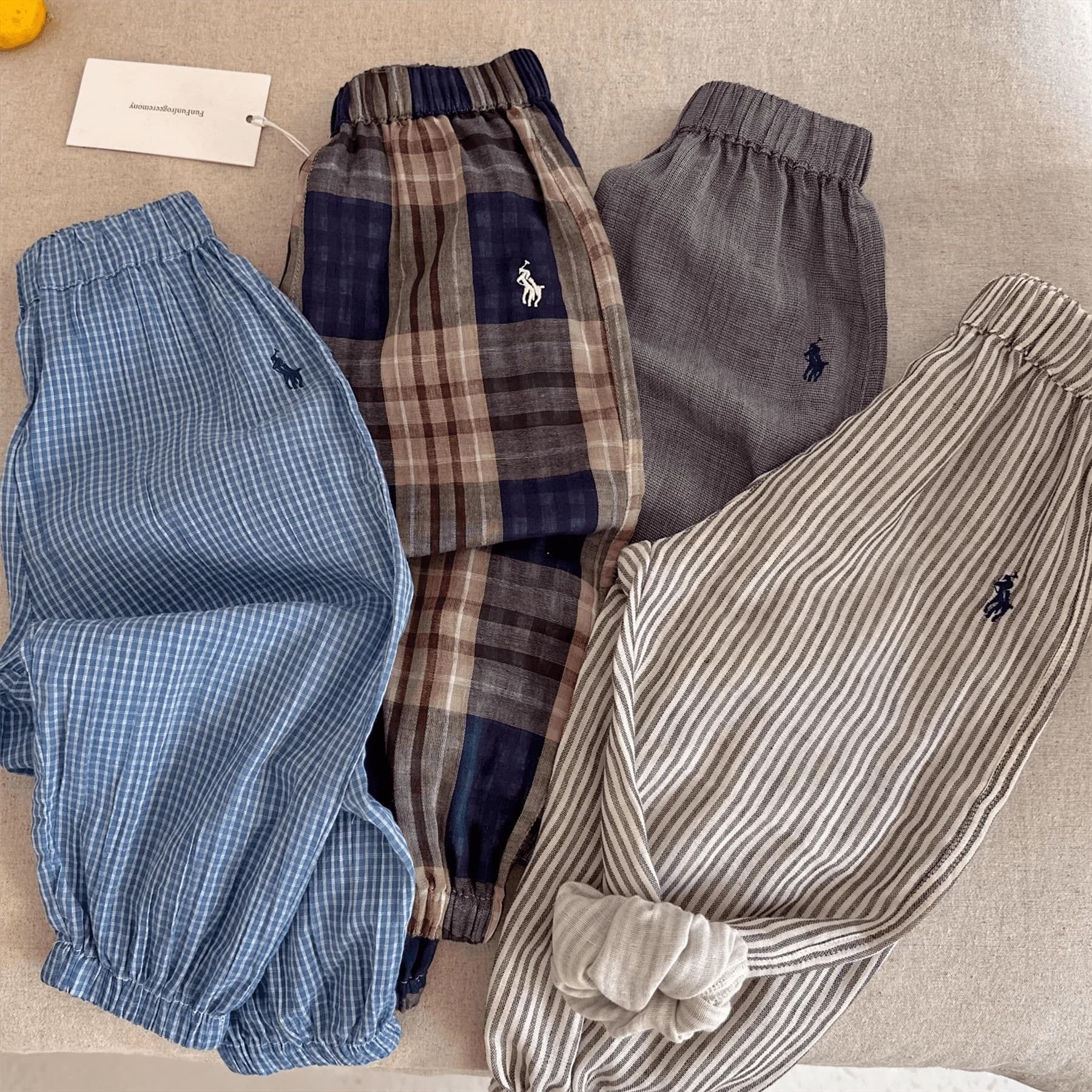 Children's Anti-Mosquito Pants 2025 Summer Style for Boys and Girls Japanese Style Pony Logo Plaid Casual Pants for Boys and Girls Trendy Leggings