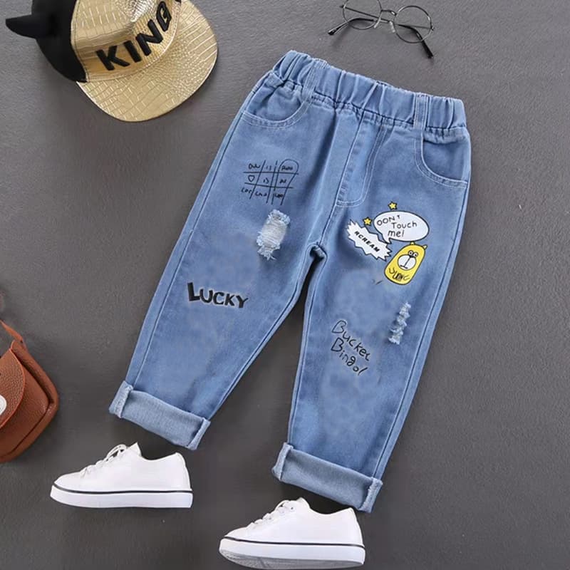 Boys' Jeans Spring Autumn Children Kids Printed Pants 2024 Casual Toddler Cartoon Long Pants