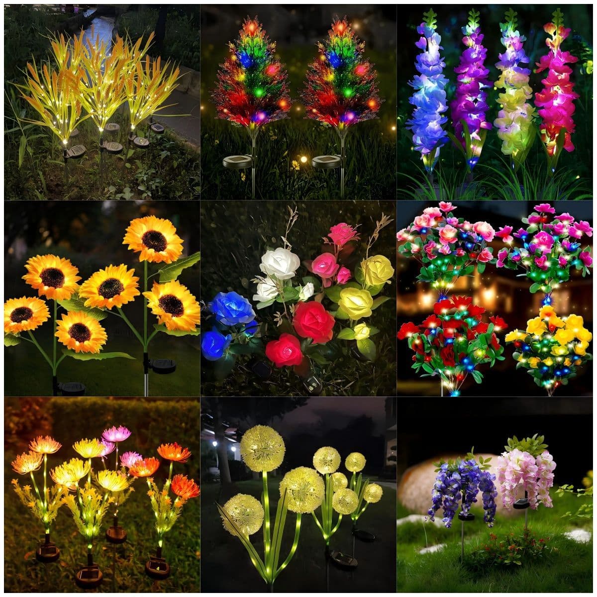 Solar simulation flower firefly sunflower rose dandelion onion bulb cypress tree butterfly tree other side flower peony