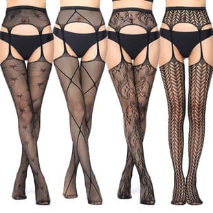 Factory Stock Suspender Fishnet Stockings Sexy Pantyhose for Women Sheer Base Tights Fishnet Eye Jacquard Crotchless Pantyhose 7501