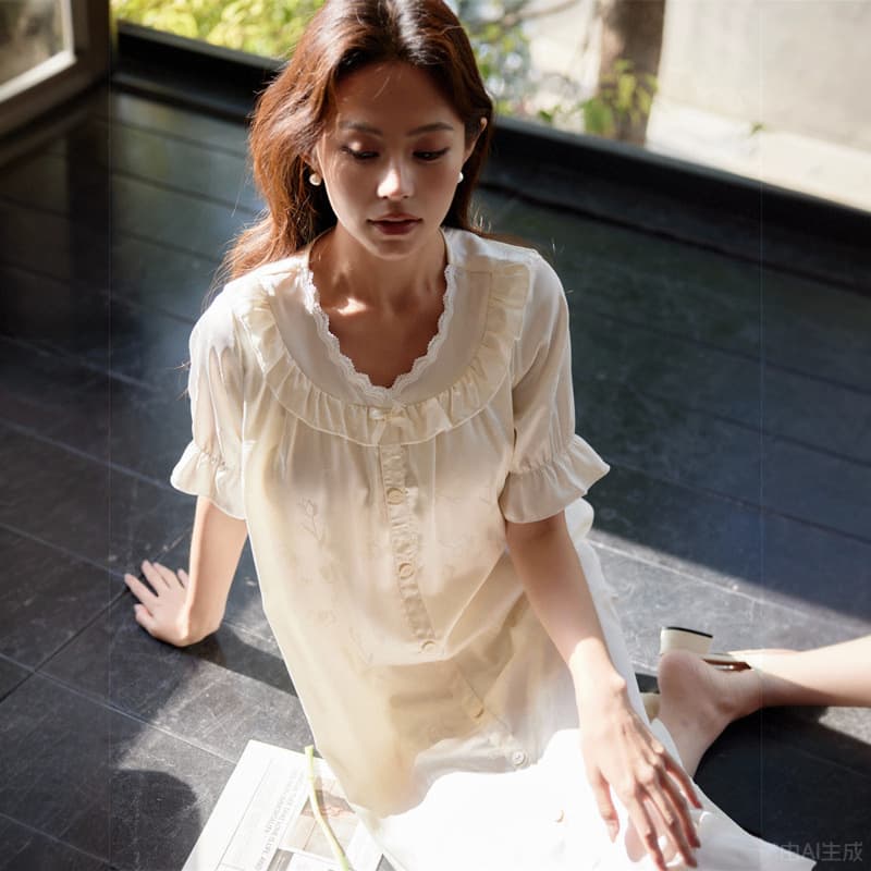 Summer Sleep Dress Women Ice Silk Short Sleeve Mid-Length Pure Desire Style with Built-in Bra Pads Plus Size Loungewear
