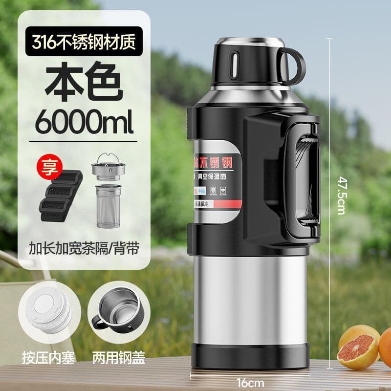 316 Stainless Steel Large Capacity Insulated Bottle, Outdoor Sports Portable Handle Space Bottle, Car Travel Thermos