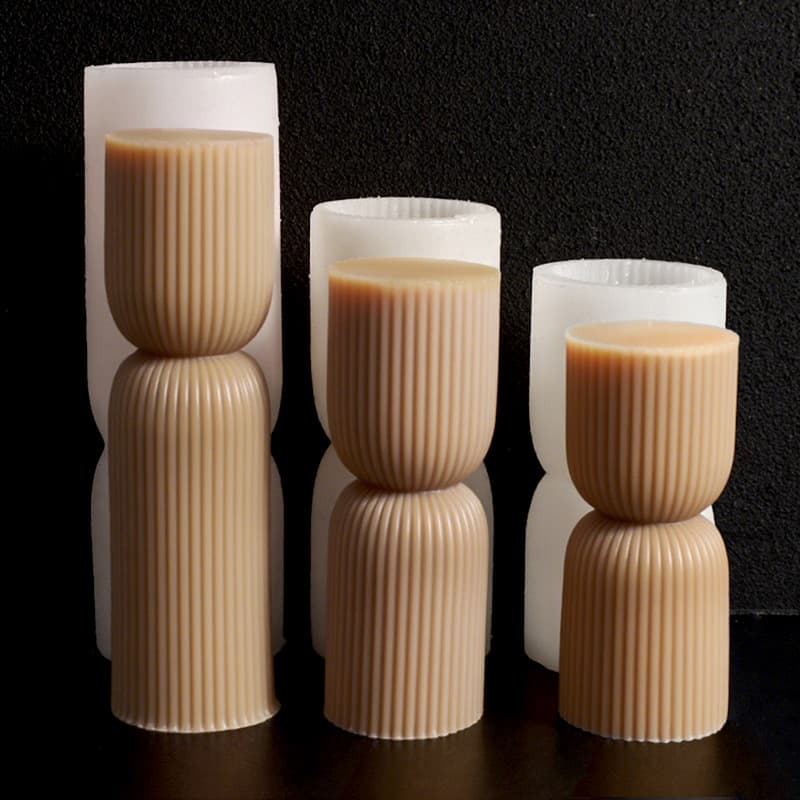 Cylindrical Vertical Stripe Candle Mold, DIY Geometric Stripe Double Layer Cylindrical Round Candle Holder Silicone Mold