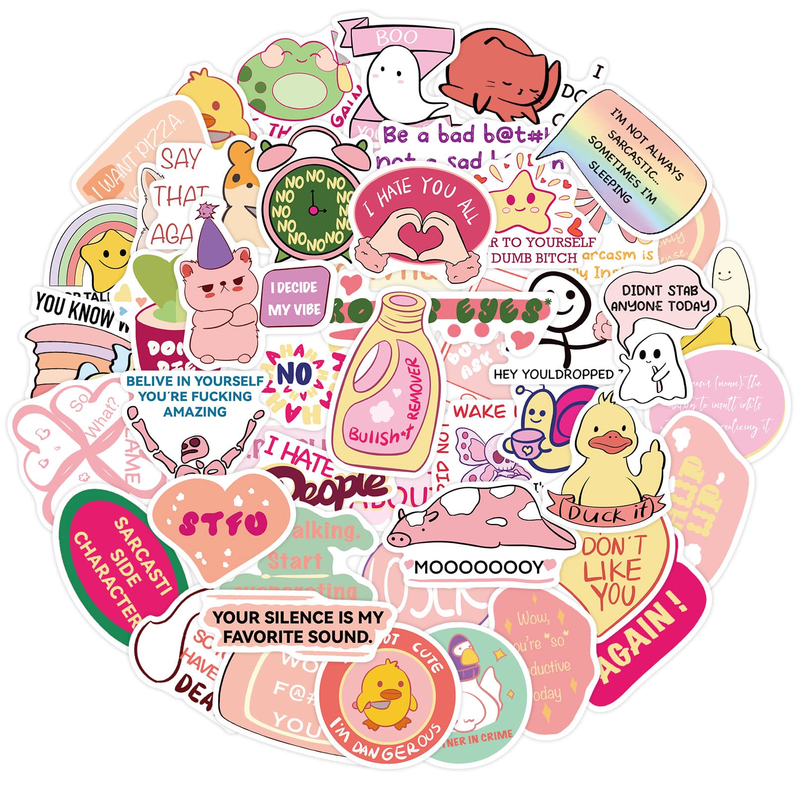 50 Amazon Pink Sarcastic Meme Doodle Stickers Decorative Guitar Water Cup Waterproof Stickers Wholesale