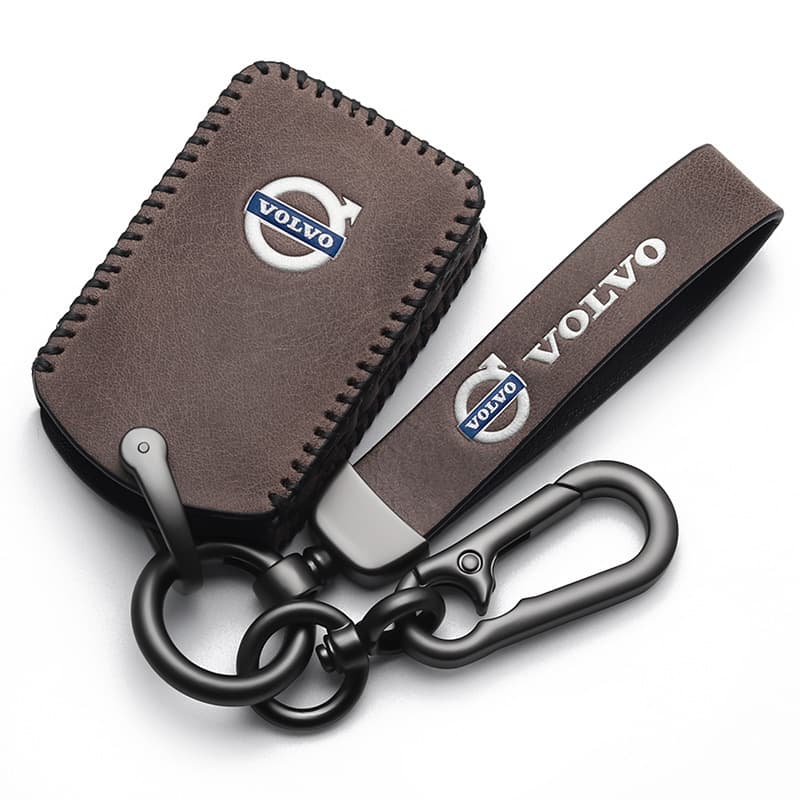 Genuine Leather Car Key Case for Volvo XC60 S90 S60 XC90 V40 V90 S60L, Premium Female Shell Buckle Keychain