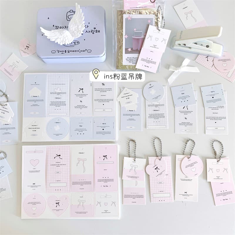 Original tag-style card hangers and accessories, packaging decorations in minimalist practical Instagram pink-blue series, DIY card pendants
