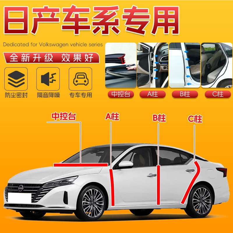 Compatible with Nissan Sylphy Classic, Teana, X-Trail, Qashqai, Tiida, Sunny B-pillar, door, C-pillar car soundproof sealing strip
