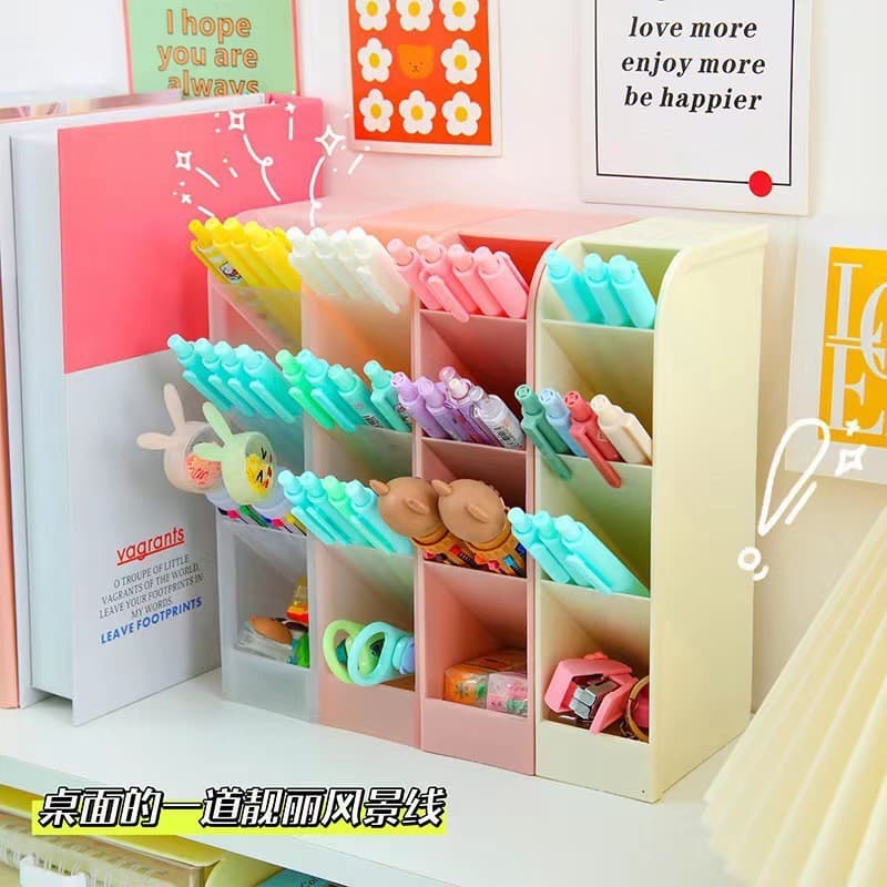 [Desktop Transparent Frosted Pen Holder] Slanted Makeup Brush and Lipstick Storage Box, Multifunctional Stationery Organizer
