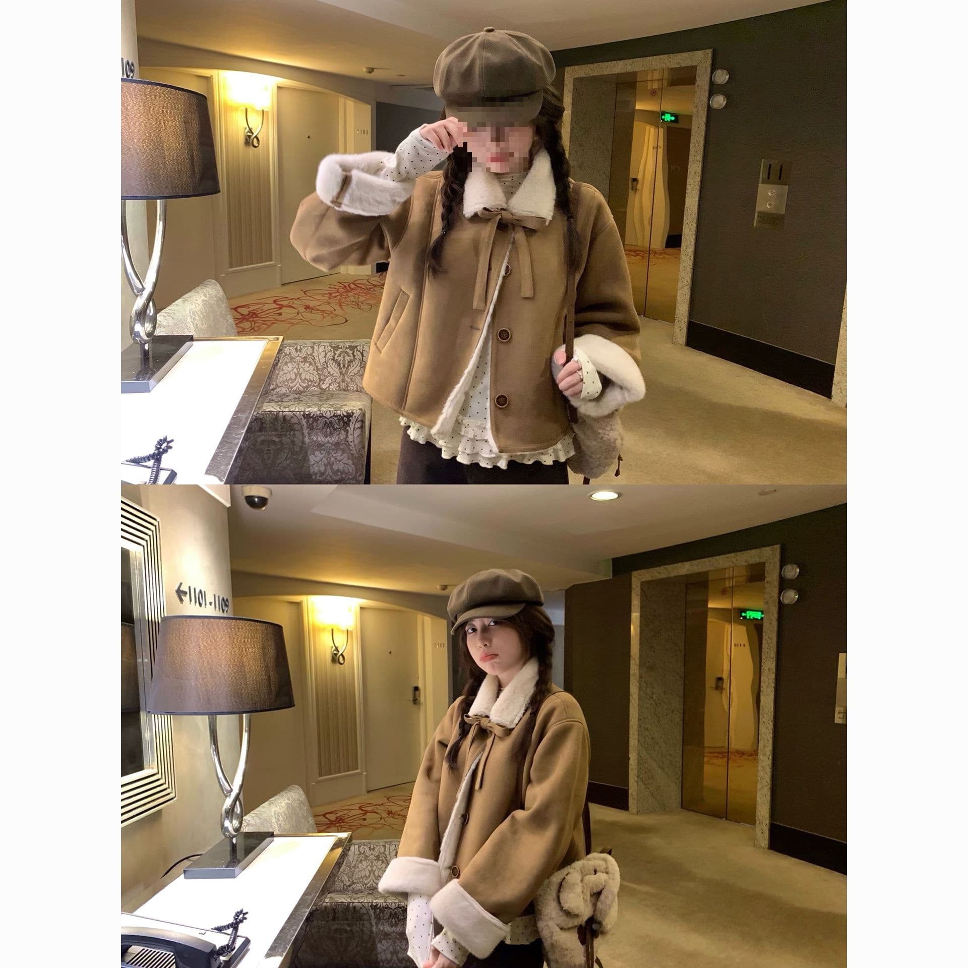 Brown Suede Velvet Jacket Women Short Winter New Stylish Lamb Wool Fur Fluffy Top