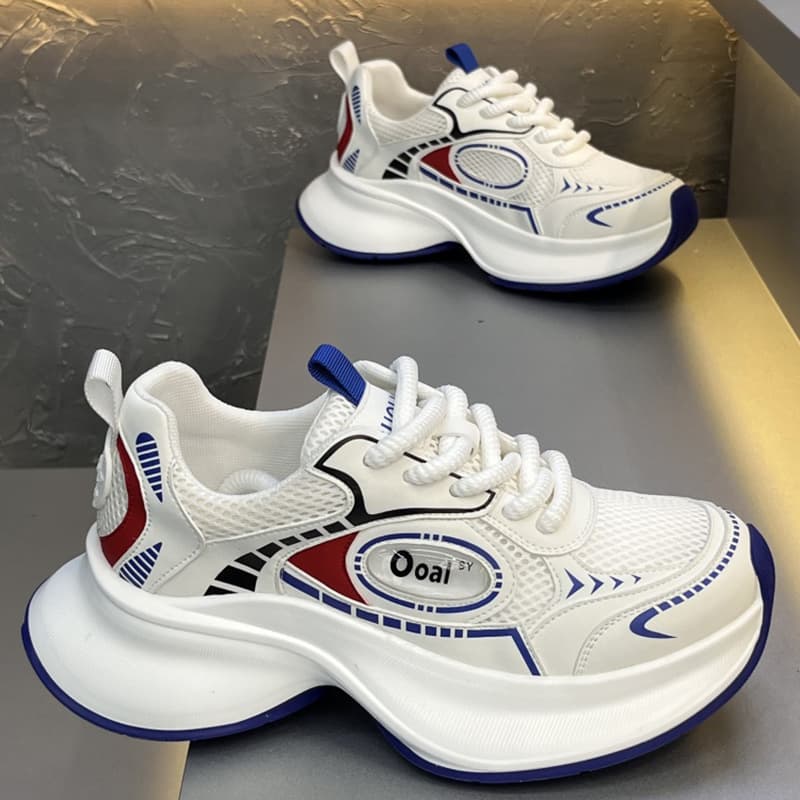 Niche trendy men's shoes, 2025 summer new style, thick-soled platform chunky sneakers, breathable and comfortable mesh athletic shoes.