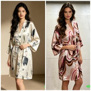 V-Neck Polka Dot Women's Robe, Fashionable Silk-Like Robe, Girls' Sleep Dress, Amazon
