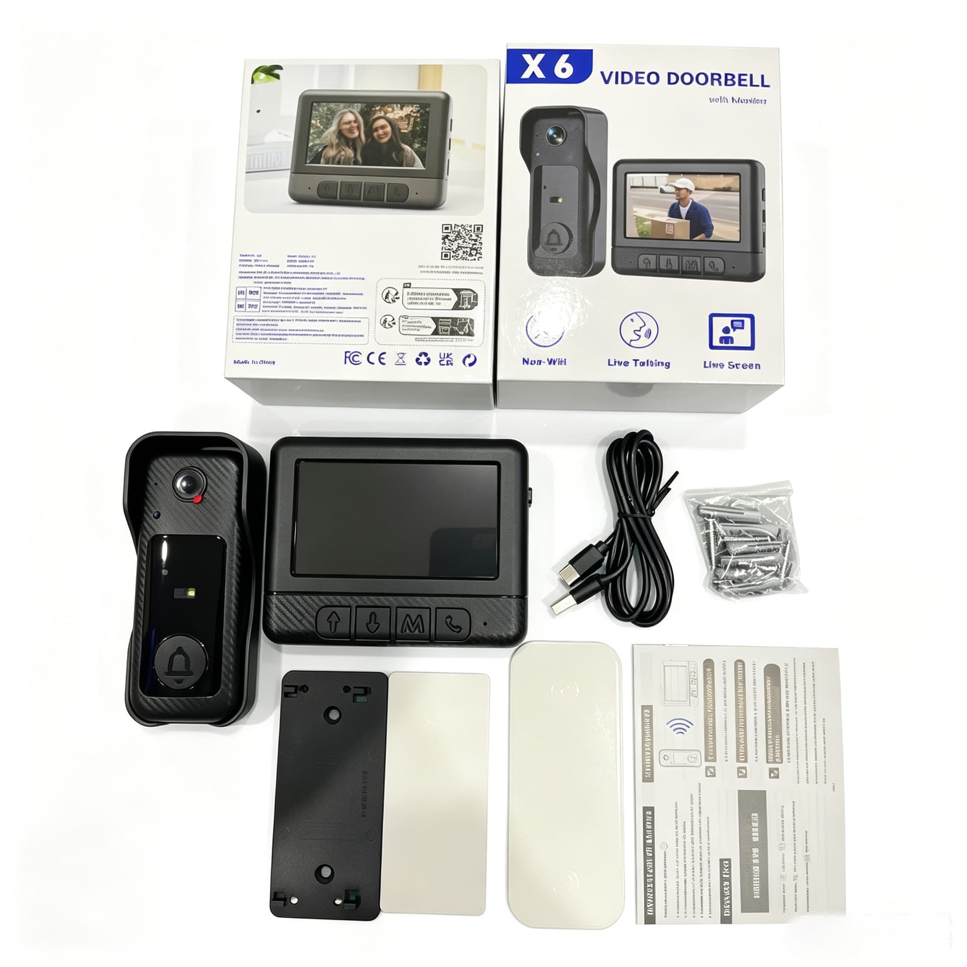 x6 smart video doorbell 4.3-inch indoor screen wireless video doorbell 2.4G WiFi-free home monitoring doorbell