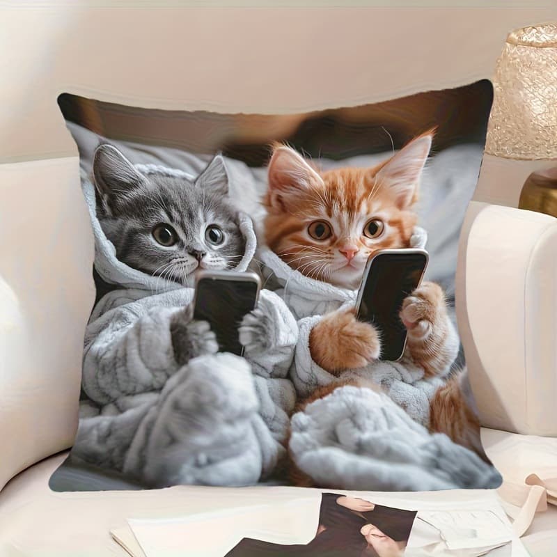 Amazon Hot Selling Cat Phone Pillow Cover Cute Cat Bedroom Home Sofa Decorative Cushion Cover