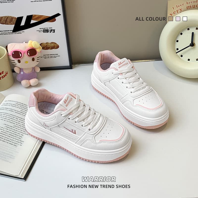 Warrior Sweet Strawberry Pink White Sneakers Women's Thick-Soled Butterfly Exquisite Warm Shoes Vibrant Embroidered Low-Top Sneakers Wholesale