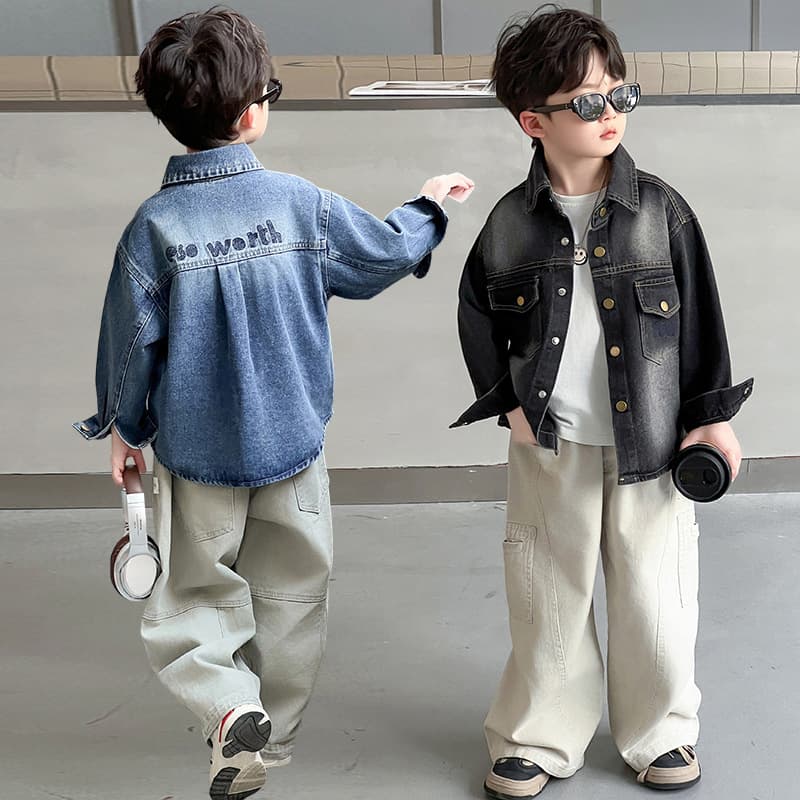 Flip Pocket Denim Jacket 2026 Fall New Children's Classic Versatile Denim Shirt for Boys Stylish