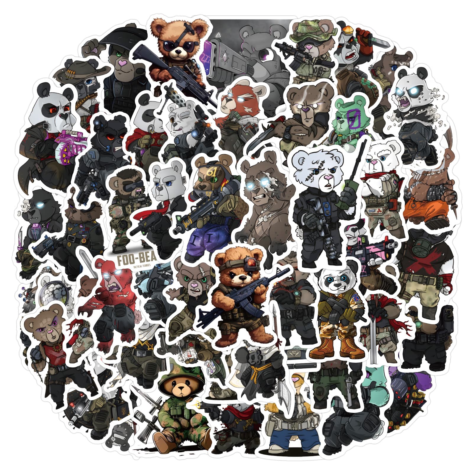 50pcs Cross-border Tactical Teddy Personality Trendy Cartoon Graffiti Stickers for Phone Laptop Decoration