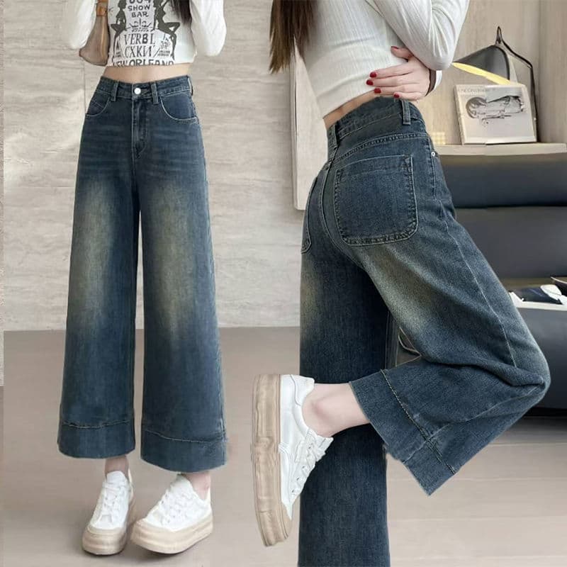 Loose Wide-Leg Jeans for Women 2026 Spring/Autumn High-Waist Pear-Shaped Body Concealing Slimming Ankle-Length Petite Straight-Leg Pants