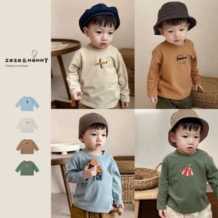 [Fun Park Tee] Multi-Color Retro Graphic Print Casual T-Shirt Autumn Long Sleeve for Baby Boys and Girls
