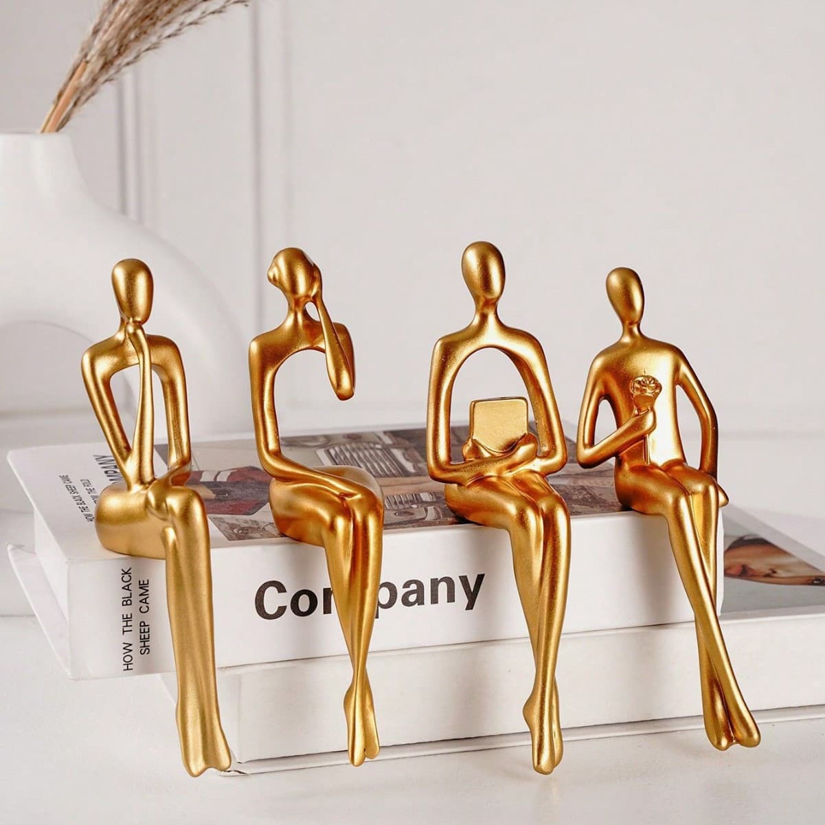 Creative Gold Black White Abstract Figure Sculpture Home Statue Ornament Sitting Pose Figurine Home Decor