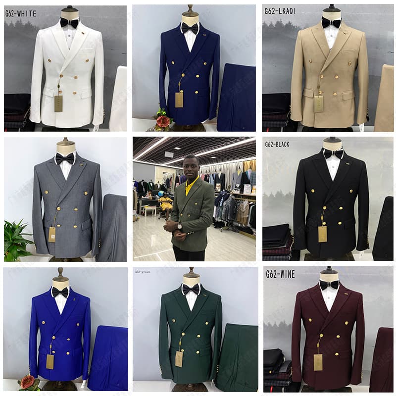 Men's Suit Double-Breasted Classic White 6-Button Suit for Export