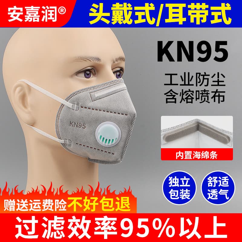 KN95 masks with activated carbon breathing valve, anti-industrial dust, 7-layer with sponge strip, thickened head-worn masks.