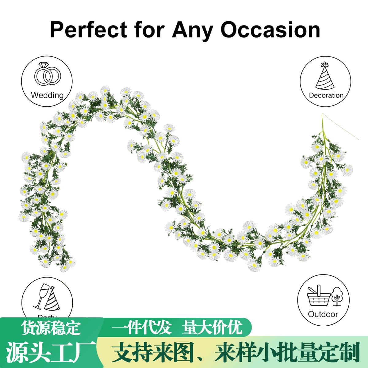 Artificial White Daisy Vine for Nordic Home Decoration, Fake Flower Vine for Outdoor Garden Wedding Hanging Decor
