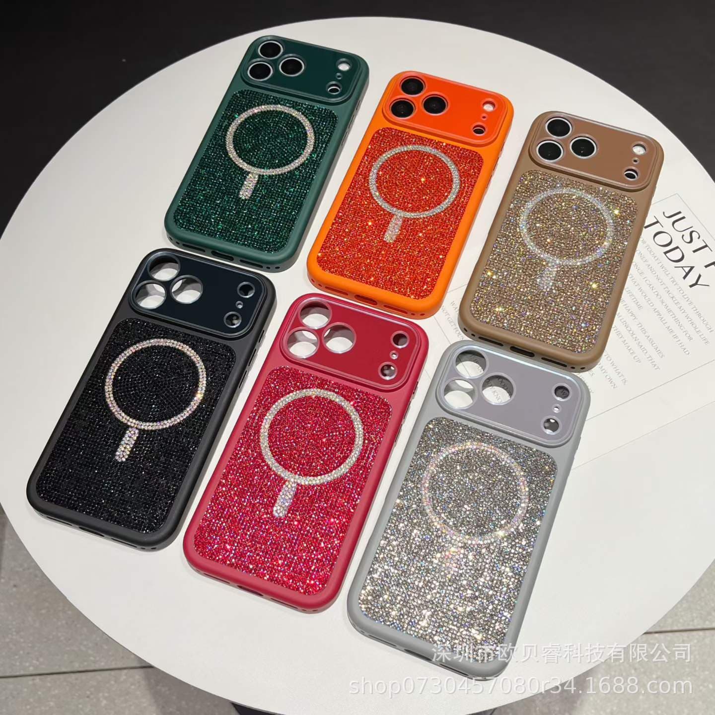Light Luxury Full Rhinestone Magnetic Phone Case for 17 Pro Max, Full Lens Coverage, 16 Shockproof Glitter Diamond Premium Apple Protective Case