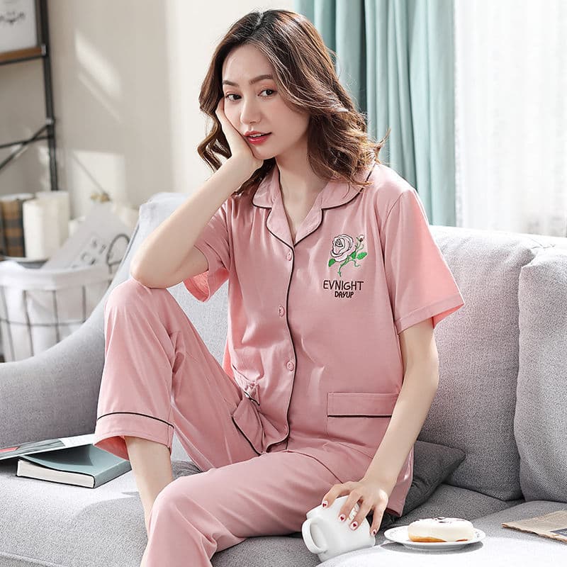 100% Pure Cotton Pajamas for Women, Summer Short-Sleeve Long Pants, Plus-Size Casual Student Spring and Autumn Maternity Loungewear Set