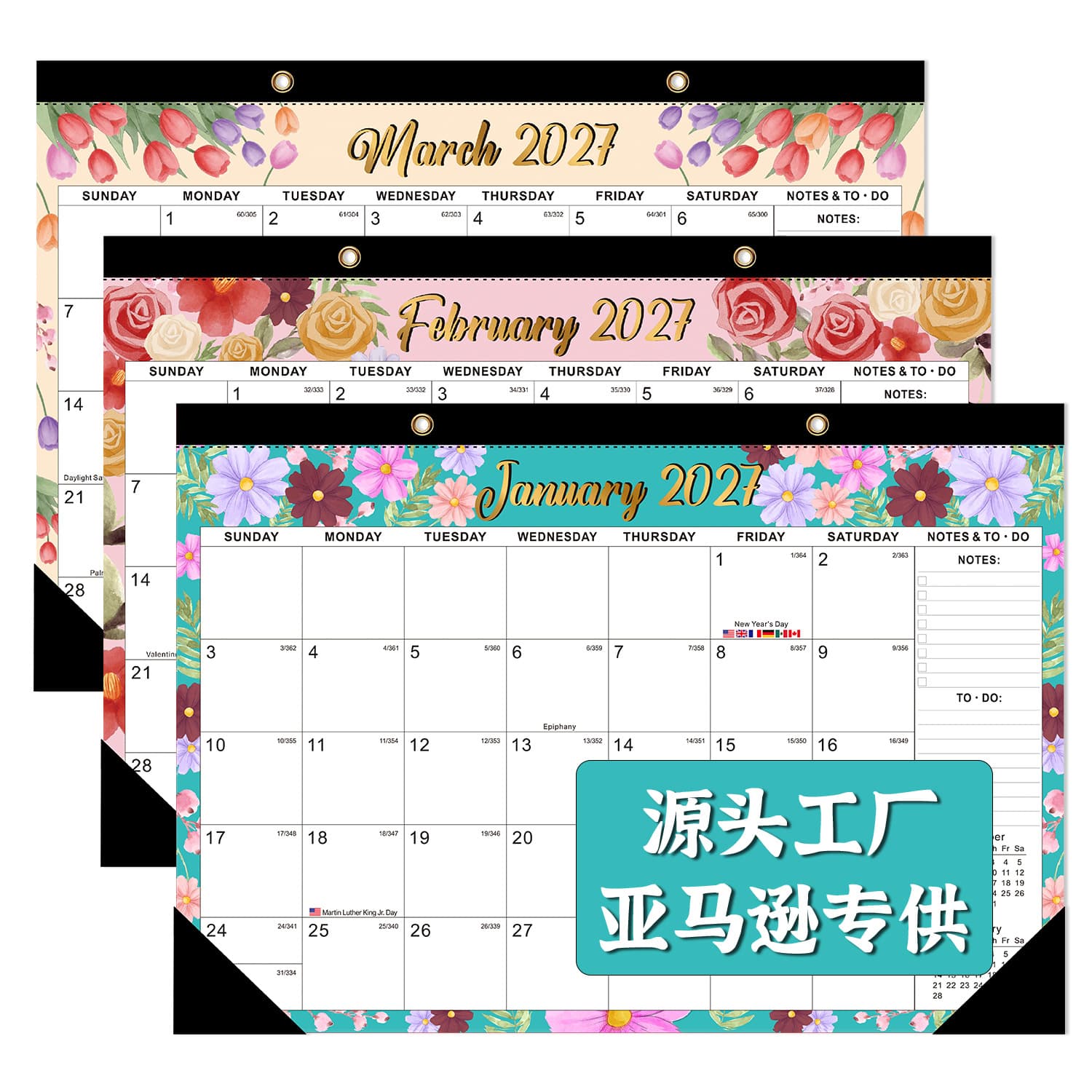 Amazon Wall-Mounted Calendar Desk Calendar 18-Month English Office Culture Desk Table