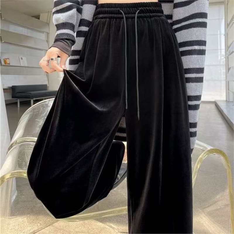 Women's Velvet Wide-Leg Pants Fall 2025 New Versatile Velvet Trousers Petite Slimming