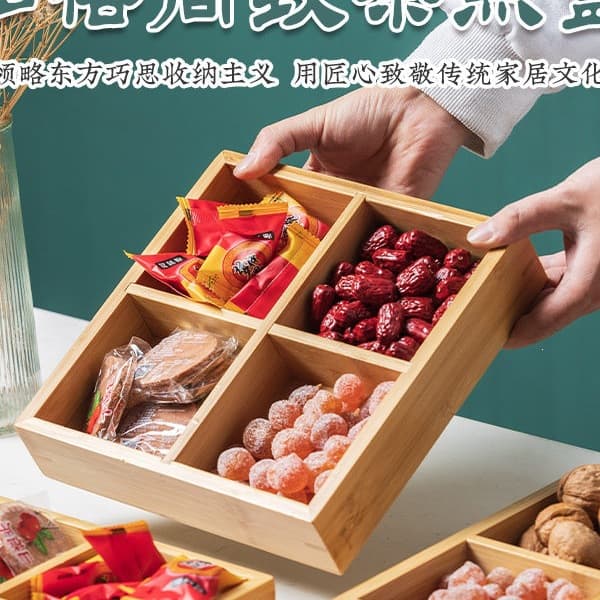 Nine Grid Wooden Tray Japanese Divided Plate Home Creative Fruit Plate Tea Snack Plate Hot Pot Tableware Wooden Platter
